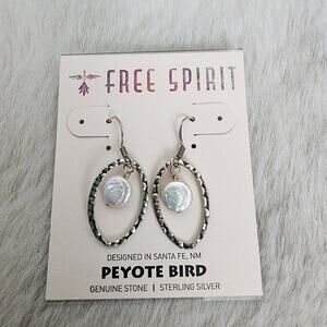 NEW Peyote Bird Free Spirit Sterling Silver Hoop White Pearl Drop Hook Earrings